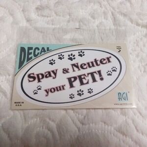 AGI Spay and Neuter Your Pet Decal New in Package